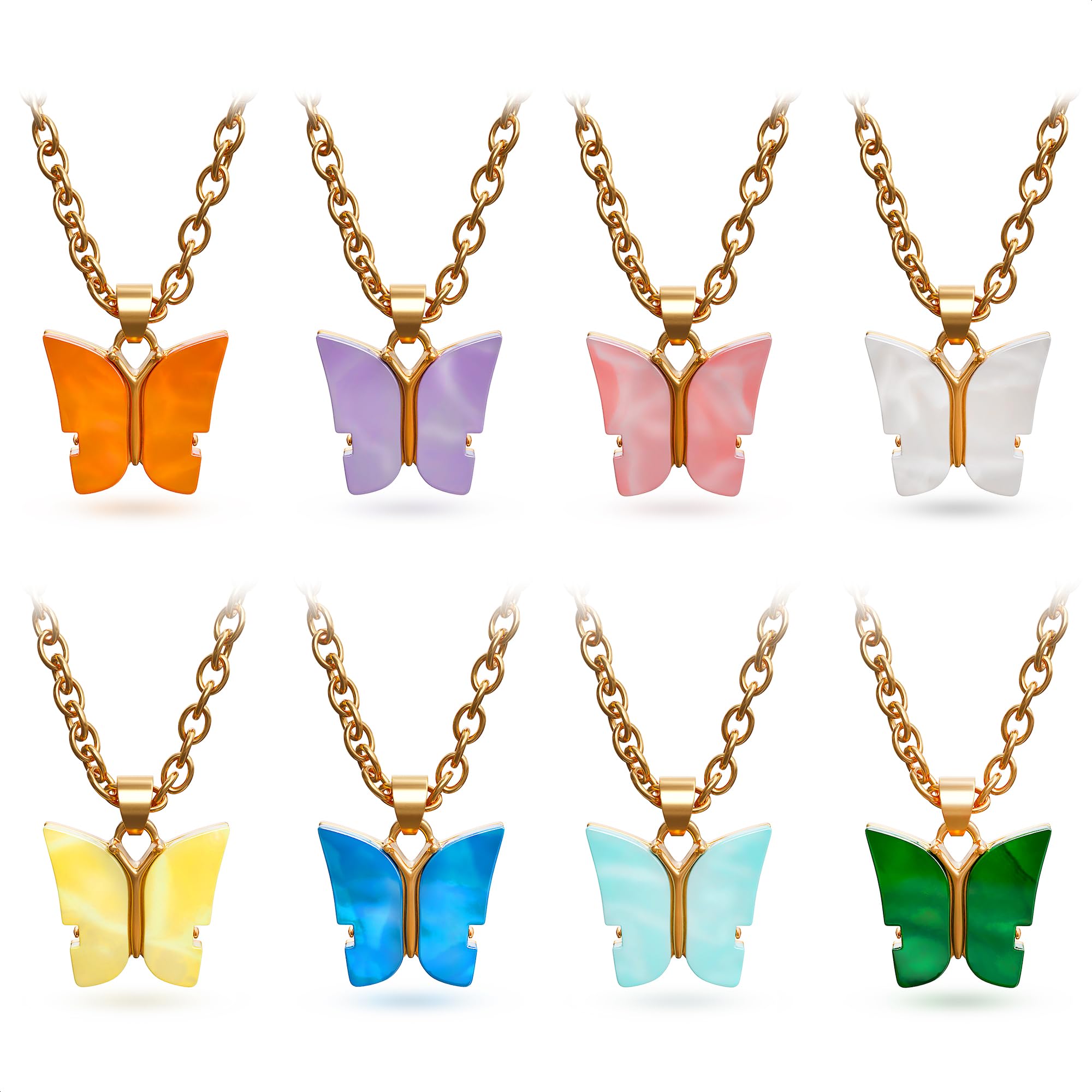 8Pcs Butterfly Chain Necklace Set - Acrylic Butterfly Pendant Necklace Sets for Women Friendship Necklace Little Butterfly Cute Jewelry - Jewelry Colorful Necklace for Women Chain Pendant Necklace Set