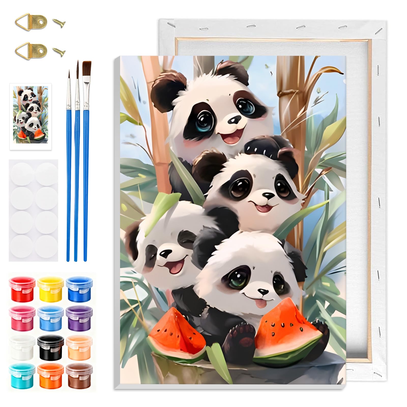NAIMOER Pandas Paint by Numbers Kits for Adults with Frame, DIY Paint by Colors Adults Kids Forest, Framed Painting Numbers on Canvas Gifts for Home Decor 20x30cm