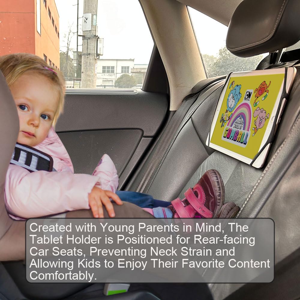 Car Headrest Tablet Holder For Backseat - Universal Mount For 4.7-12.9" Tablets On Road Trips