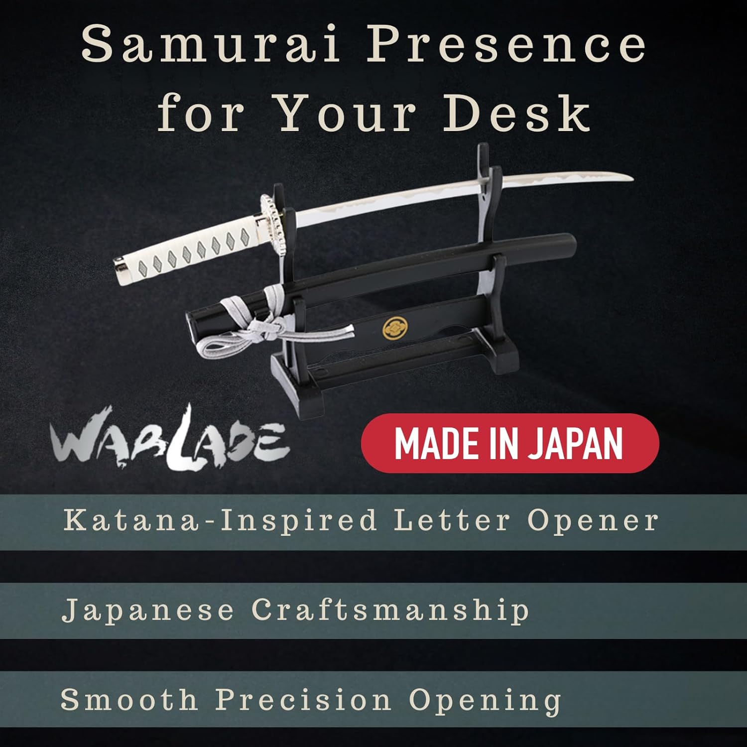 Wablade Japanese Samurai Katana Letter Opener for Desk Display, Decorative Sword Design with Traditional Style, Compact Collectible Office Decor, Giftable for Home and Office (Okita Souji)