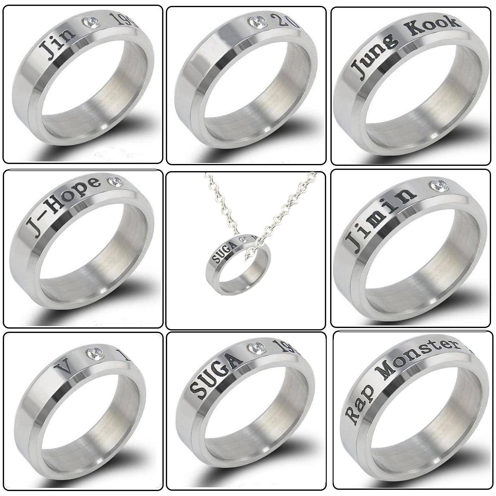 Bangtan S Anillo Collar 8 Piezas Kpop Joyería Regalos Fiestas Cumpleaños Niños Niñas Army