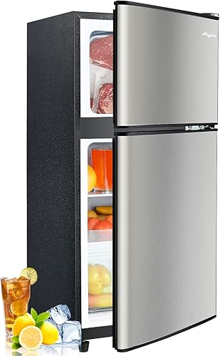 Refrigerador de doble puerta de 3.2 pies cúbicos con congelador para dormitorio, oficina, dormitorio y apartamento con 7 controles de temperatura,