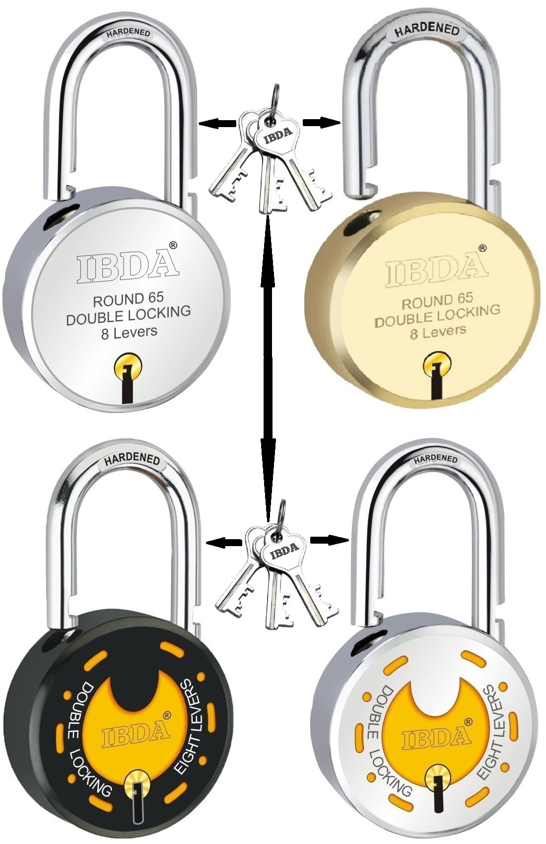 4 Different Locks with 6 Same Keys | Multiple Locks with Single Key | Steel Body | for Home, Shutter, gate, Door, Shop, Office, Outdoor-Indoor use.