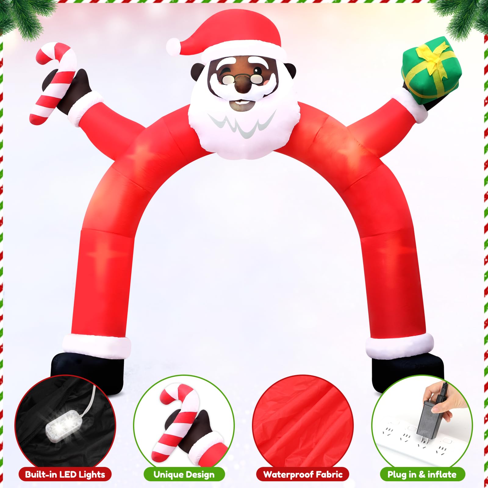 Kitticcino Christmas Inflatable  5.3FT Pink Santa Inflatable Decoration Built-in LED Lights Christmas Blow Up Santa Decorations Xmas Holiday Yard Lawn Party Garden Outdoor Decor: Black Santa