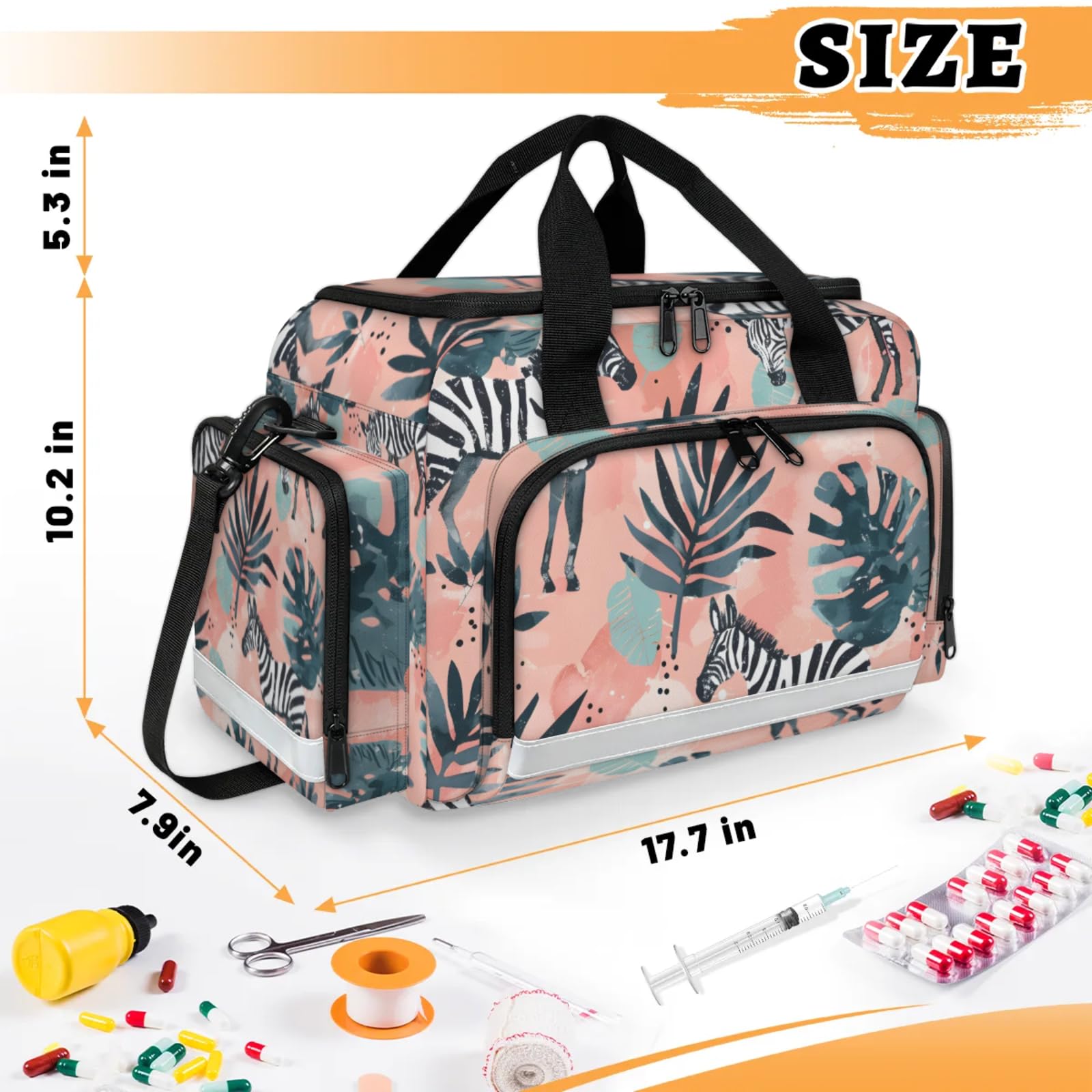 GzLeyigou First Aid Bags Empty, Endangered Zebra Emergency Bag First Aid Kit Multiple Compartment Kit Carrier On Call Trauma Bag For Paramedics Emergency Medical Supplies Kit