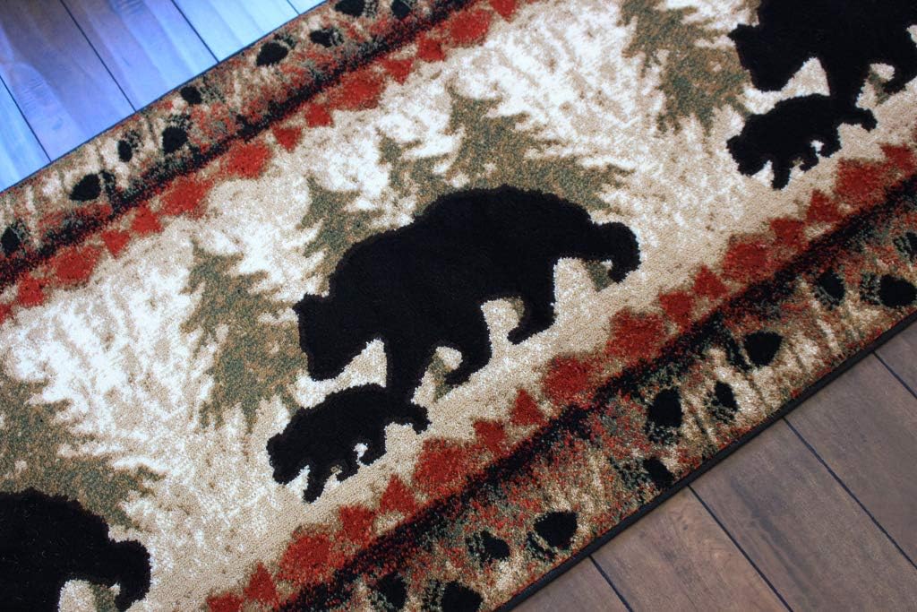 Masada Rugs, Cabin Lodge Area Rug Bear and Cub Scene (2 Feet 8 Inch X 10 Feet) Runner