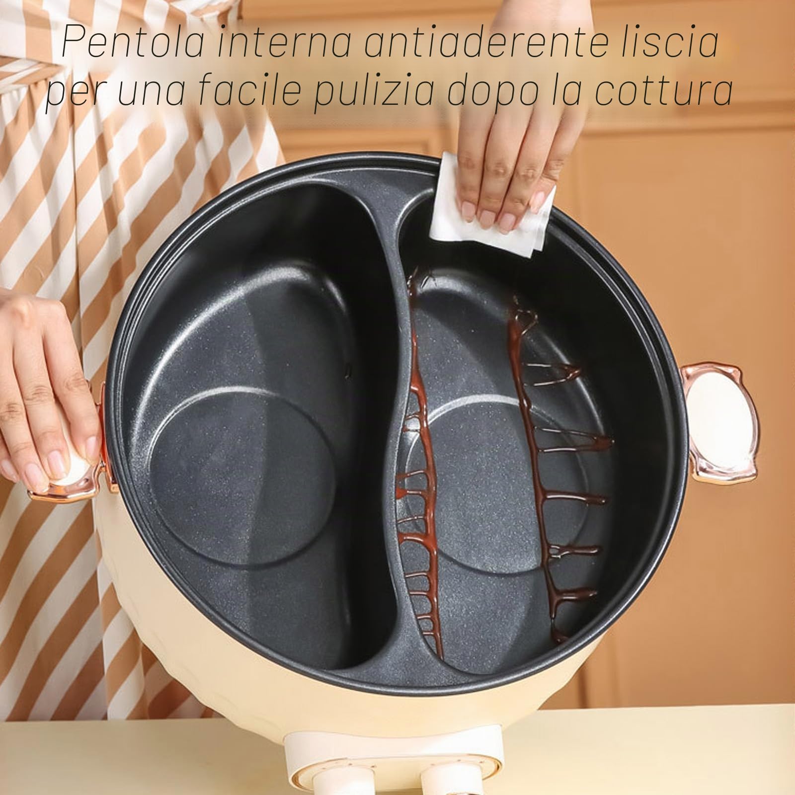 Hotpot Elettrico Pot, 6 L Hot Pot Elettrico, 1360 W Portatile Multifunzionale Antiaderente, con Riscaldamento Rapido e Doppia Manopola per dormitorio, campeggio, casa