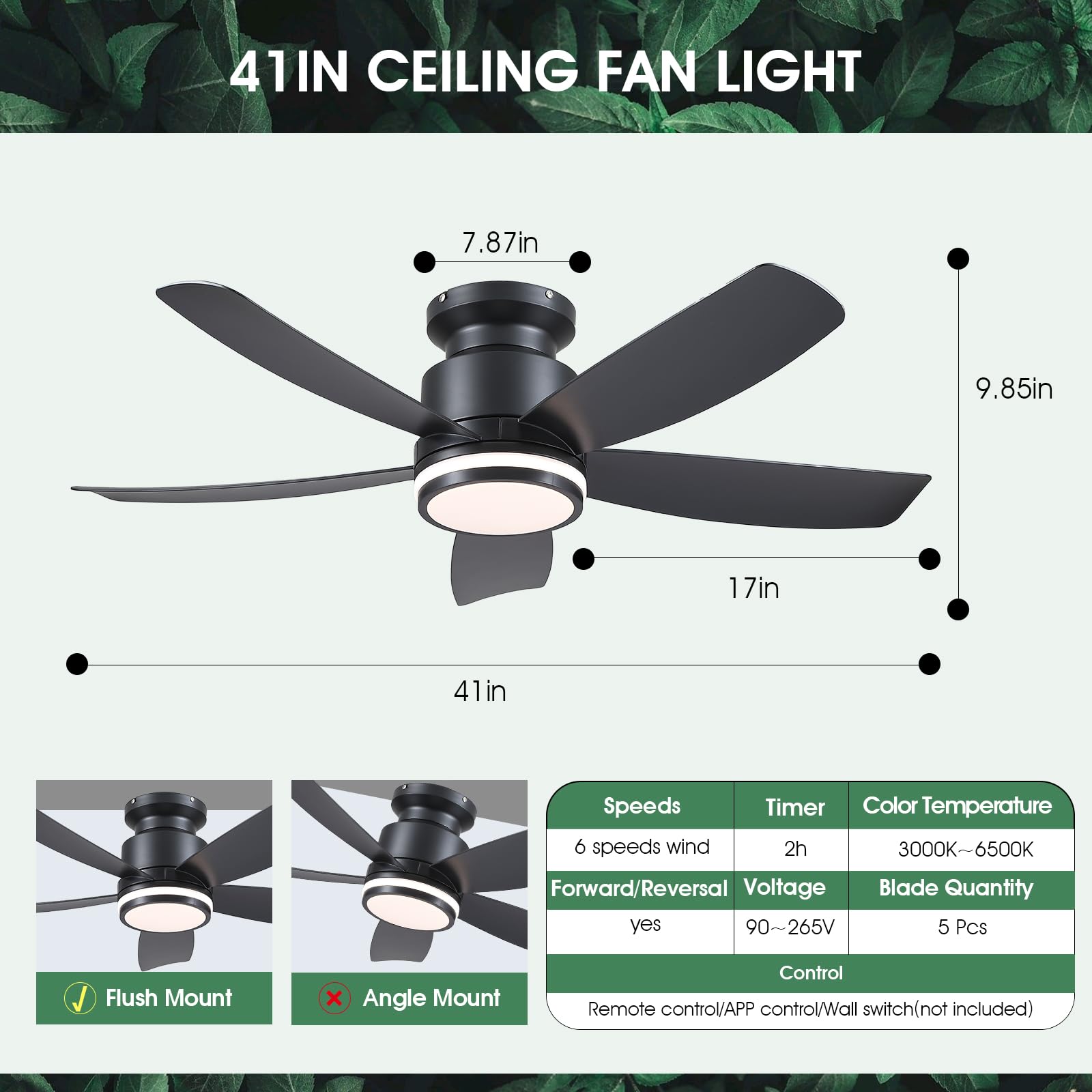 Kviflon Ventilateur Plafond avec Lumiere Silencieux 104 cm, Ventilateur de Plafond Avec Telecommande et APP, Plafonnier Ventilateur Led pour Chambre Salon Cuisine, Pales en ABS, Moteur CC, Noir - 5