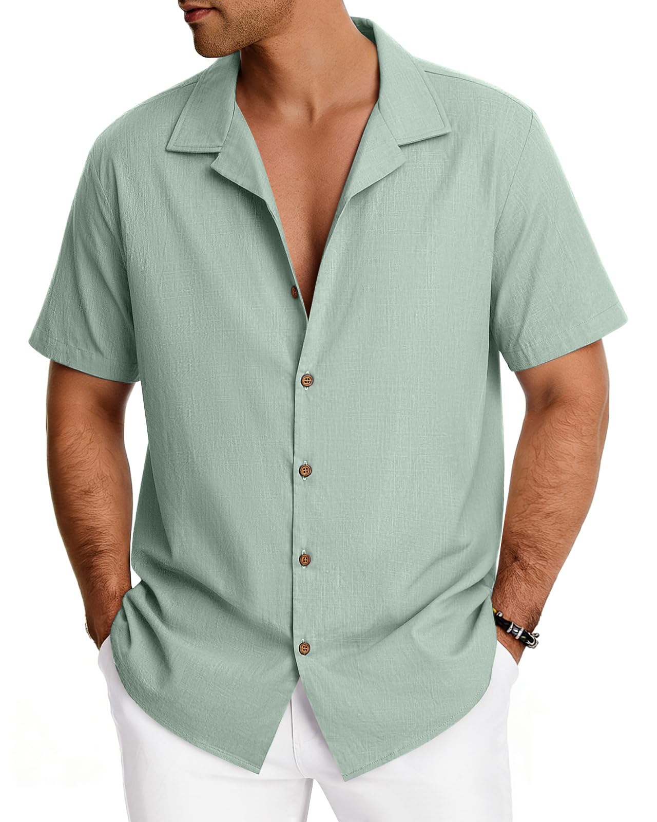 HMIYA Hemd Herren Kurzarm 100% Baumwolle Sommer Kurzarmhemd Button Down Freizeithemden Strand Regular Fit Shirt