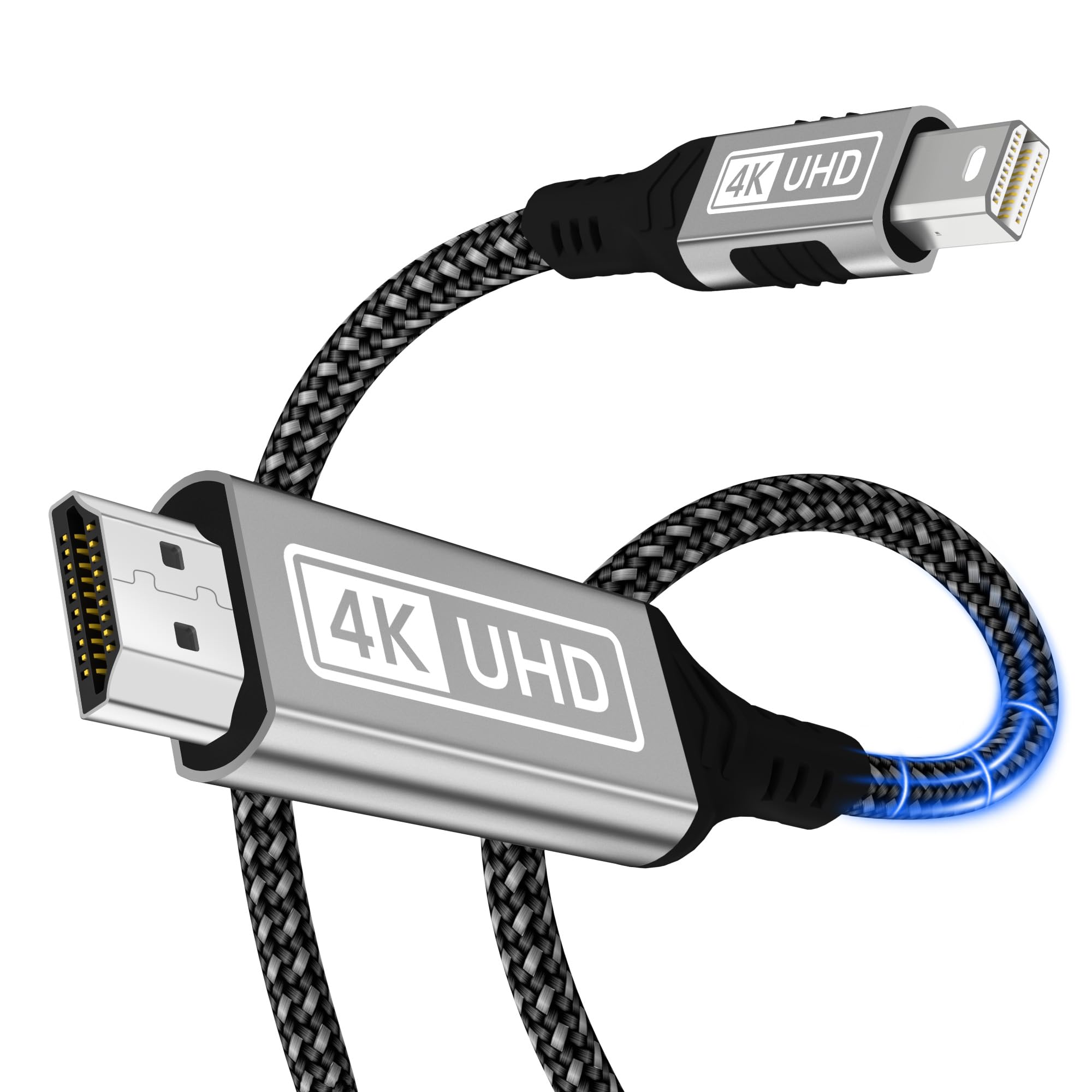 4K Mini DisplayPort auf HDMI Kabel,[2K 60Hz,1080P@120Hz,Alugehäuse] For Thunderbolt 1/2(Mini DP) Geflochtenes Nylon HDMI Kabel Kompatibel mit MacBook Air,MacBook Pro,iMac,Surface Pro,XPS 2M