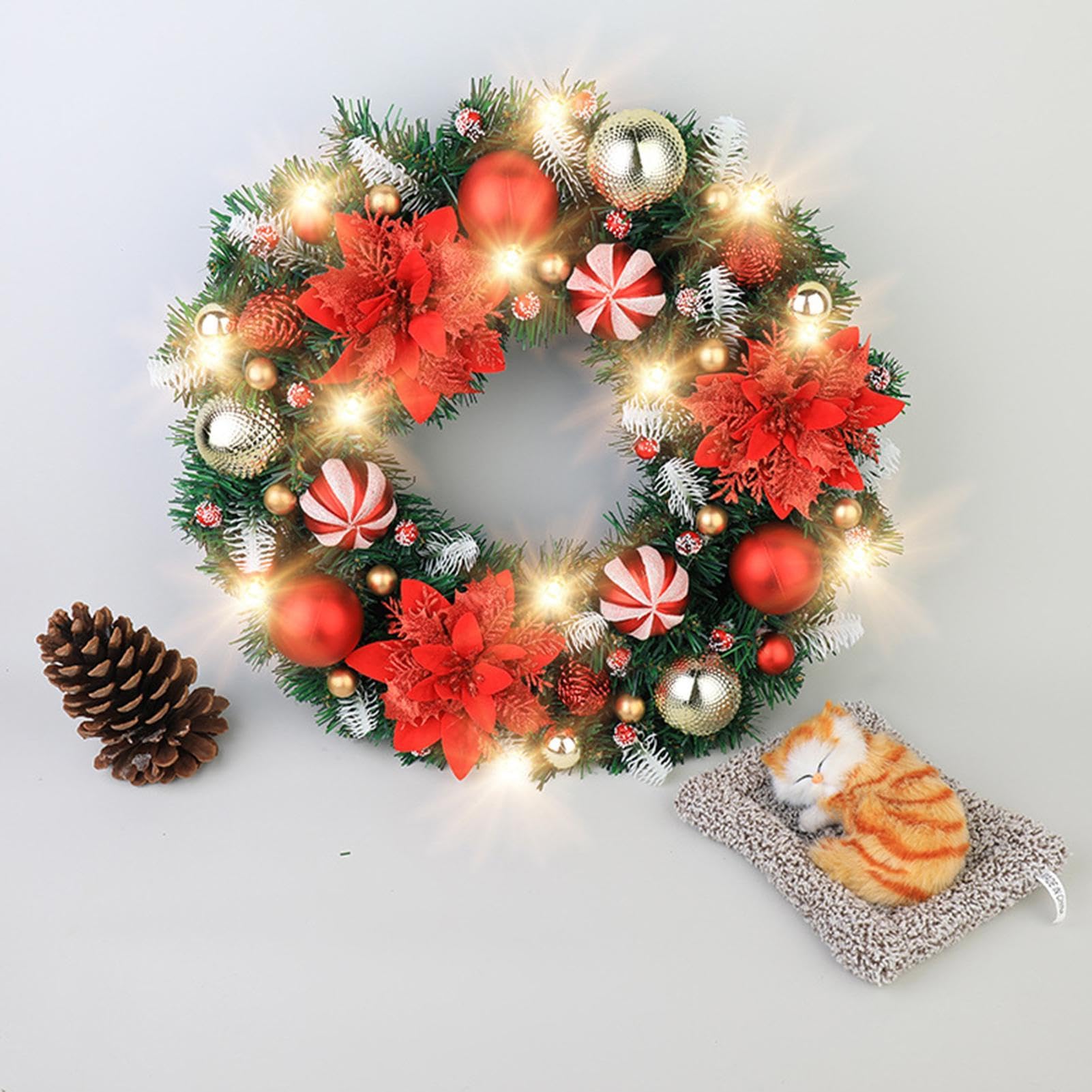 16.クリスマスリース Amazon.co.jp: ライト付きクリスマスリース、16インチのホリデー