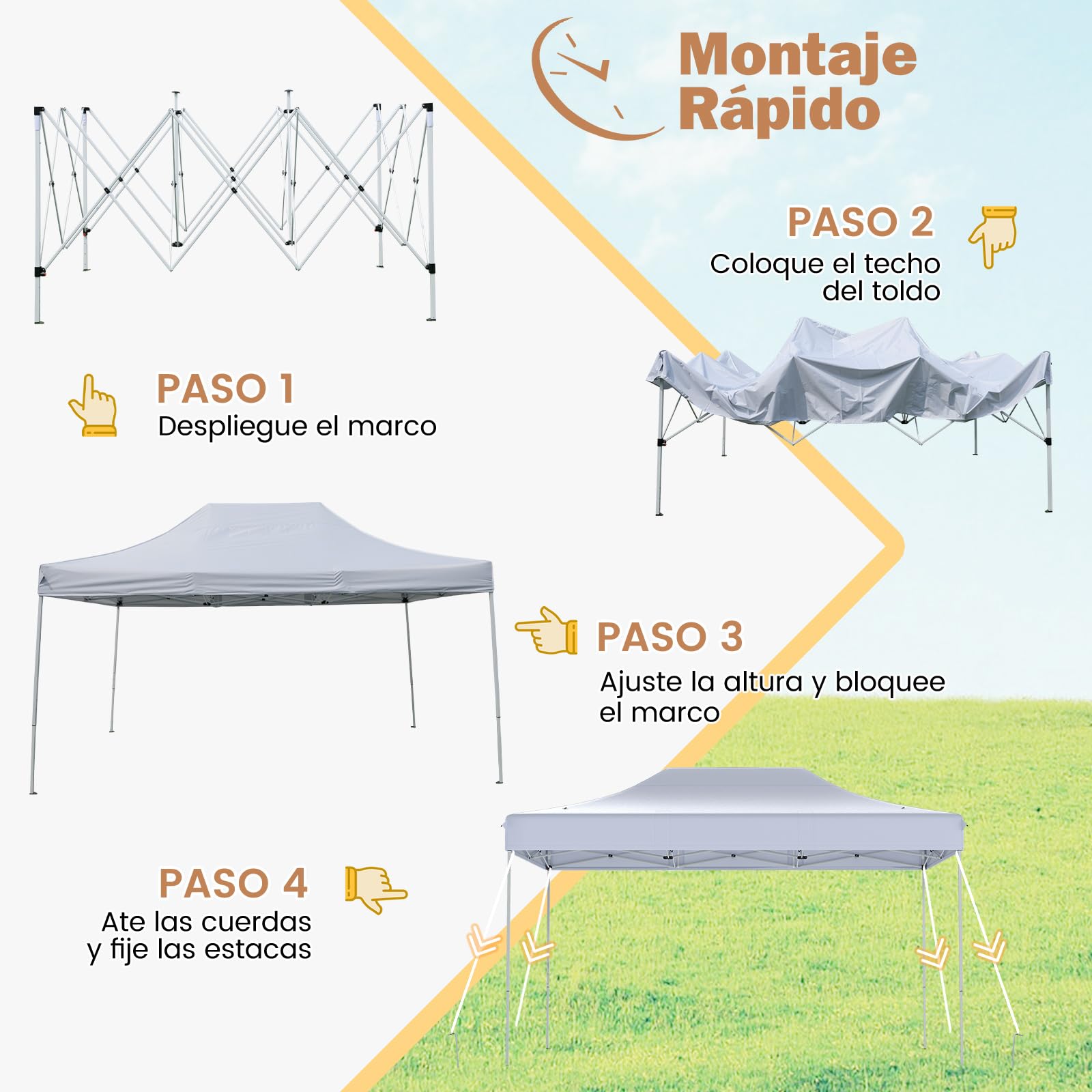 COSTWAY Carpa Plegable 3x4,45m, Pop-up, Pergolas de Jardin con Agujeros de Drenaje, Bolsa de Transporte con Ruedas, Altura Ajustable, Cenador Jardin Exterior (Blanco)