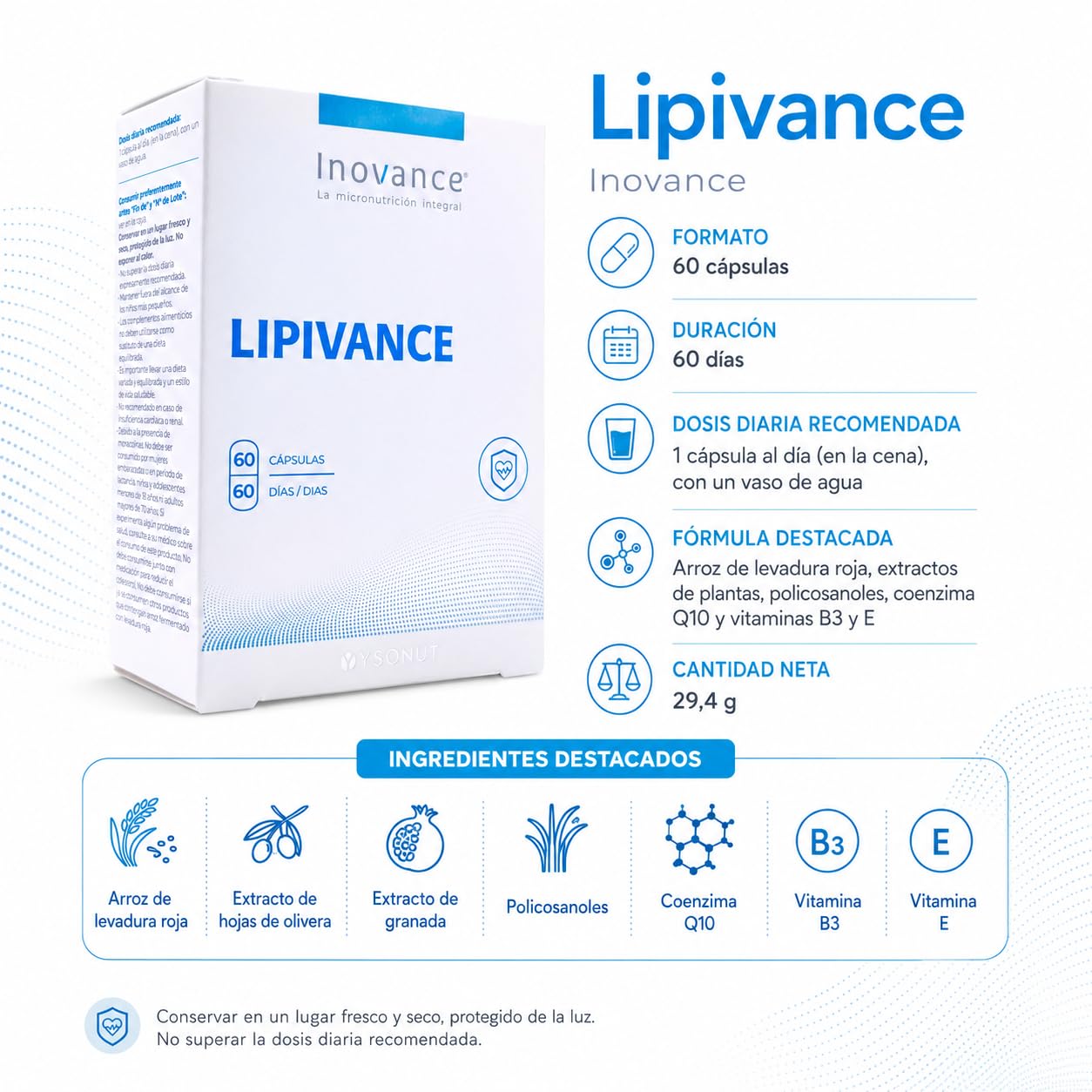 Inovance Lipivance 60 Comprimidos - Suplemento para el Control del Colesterol - Con Levadura Roja de Arroz, Olivo y Coenzima Q10 - Apoyo Cardiovascular y Perfil Lipídico