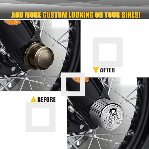 Miniatura 2 de Para Harley Street Glide Tapas de tuerca de eje delantero, paquete de 2 tapas de tuerca de eje de calavera CNC 3D de aluminio para 2002-2023 Softail