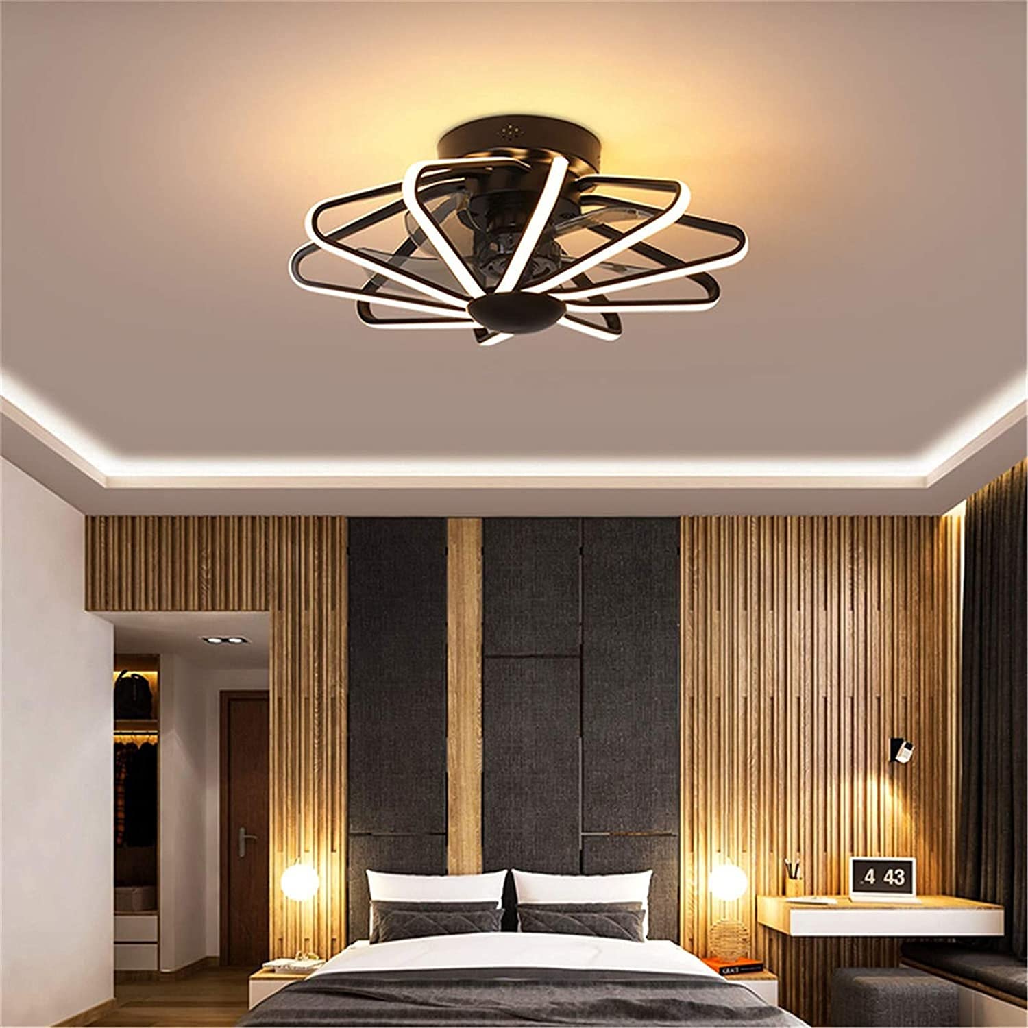 23 Inch Ceiling Fan with Lamp and Remote Control, 112W Modern Ceiling Ceiling Lamp Bedroom Living Room Invisible Fan Fan Lighting,Adjustable Light 3 Color/3 Speed Fan (Black)