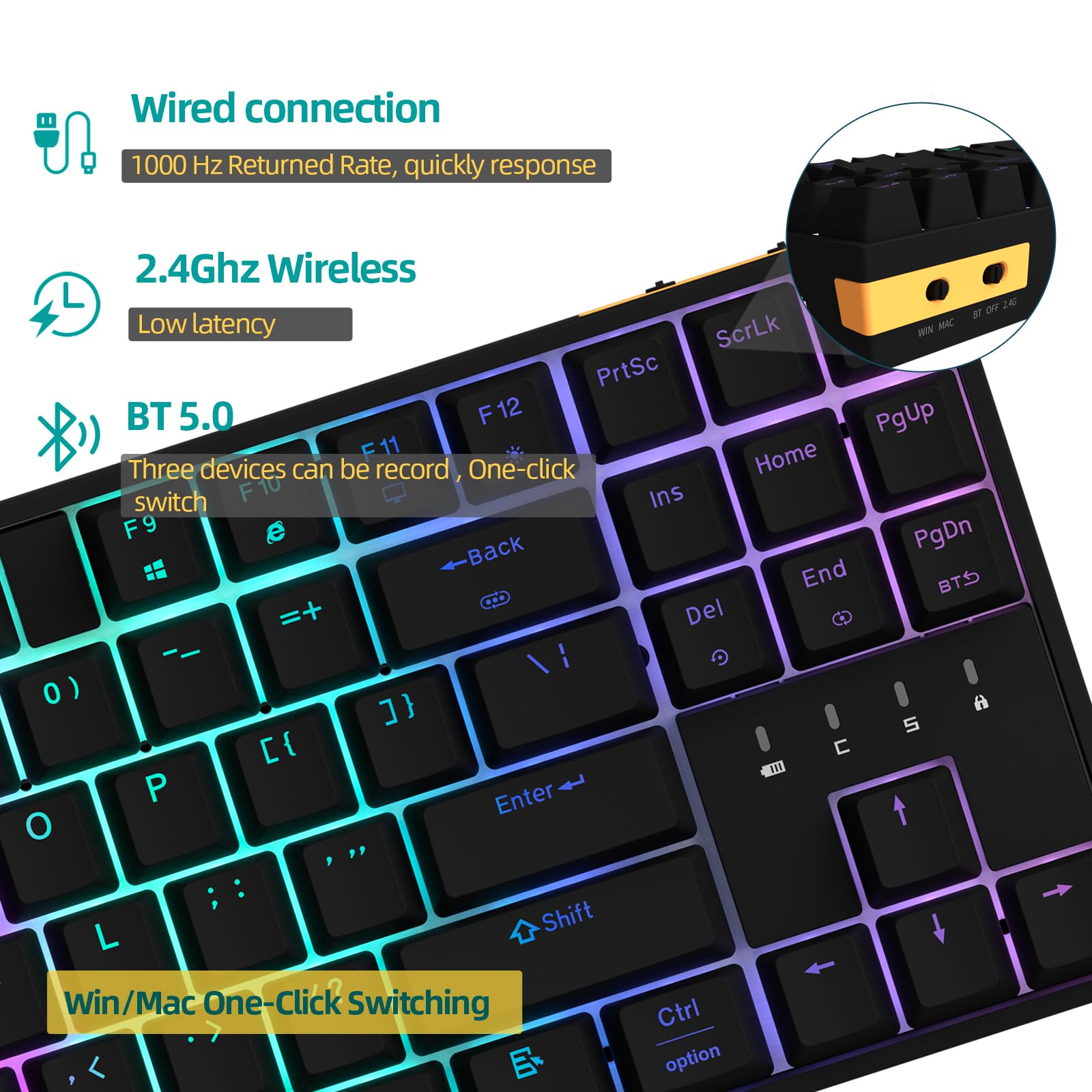 BE＠RARKK Amazon.com: IROK ZN87 RGB TKL 80% 87 Keys Wireless BT5.0/2.4G/USB