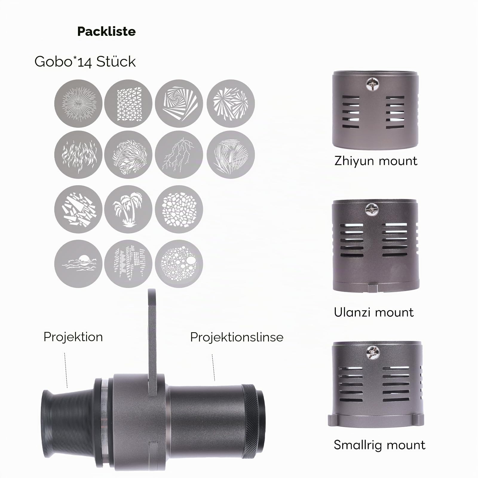 DF DIGITALFOTO Mini Optischer Snoot, Mini Snoot Projektionsaufsatz mit Zhiyun/Ulanzi-Halterung, 19 Gobos, Magnetischer Gobo Rahmen, Kompatibel mit ZHIYUN CINEPEER CX100, Ulanzi L023,COLBOR Wonder W100