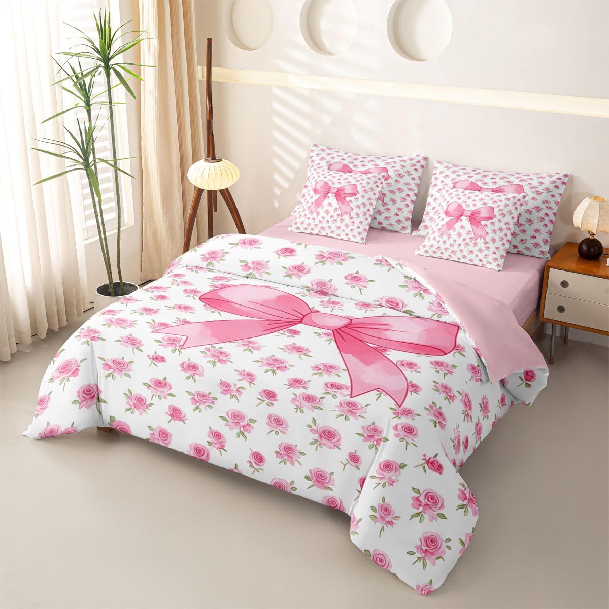 Loussiesd Sweet Bows - Funda de edredón individual de 7 piezas