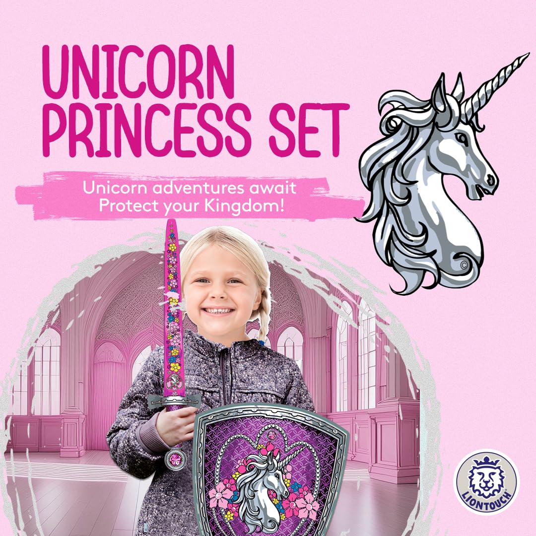 Liontouch - Unicorn Princess Set for Girls - 3-6 Years | Medieval Style Toy Sword & Shield for Pretend Play for Toddlers with Gemstones | Safe & Durable Foam Accessories for Royal Dress Up & Costumes