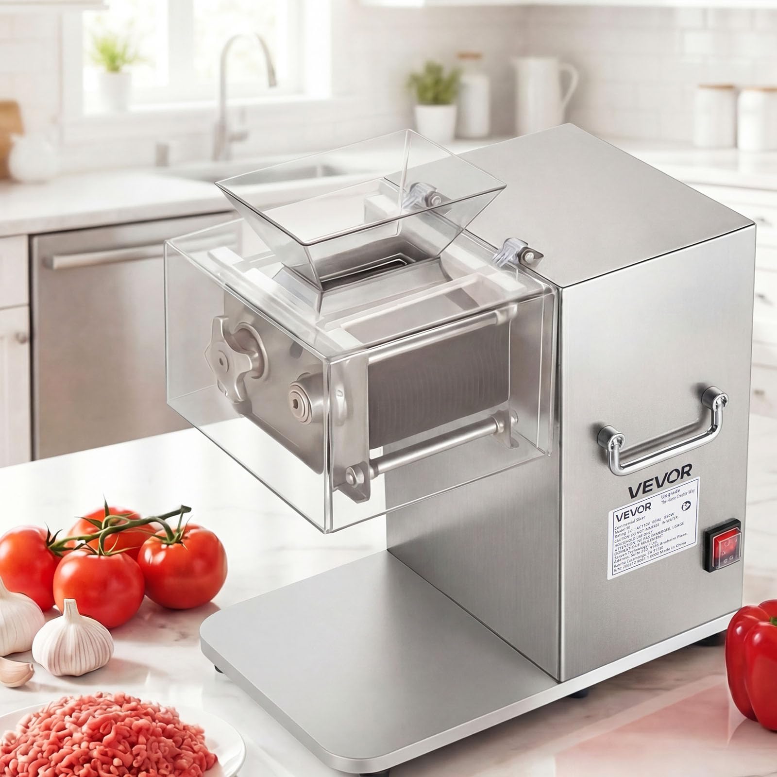 VEVOR 850W Professional Electric Meat Slicer with 5mm Stainless Steel Sharp Blade for Fresh Boneless Meat and Soft Vegetables Kitchen Restaurant Deli