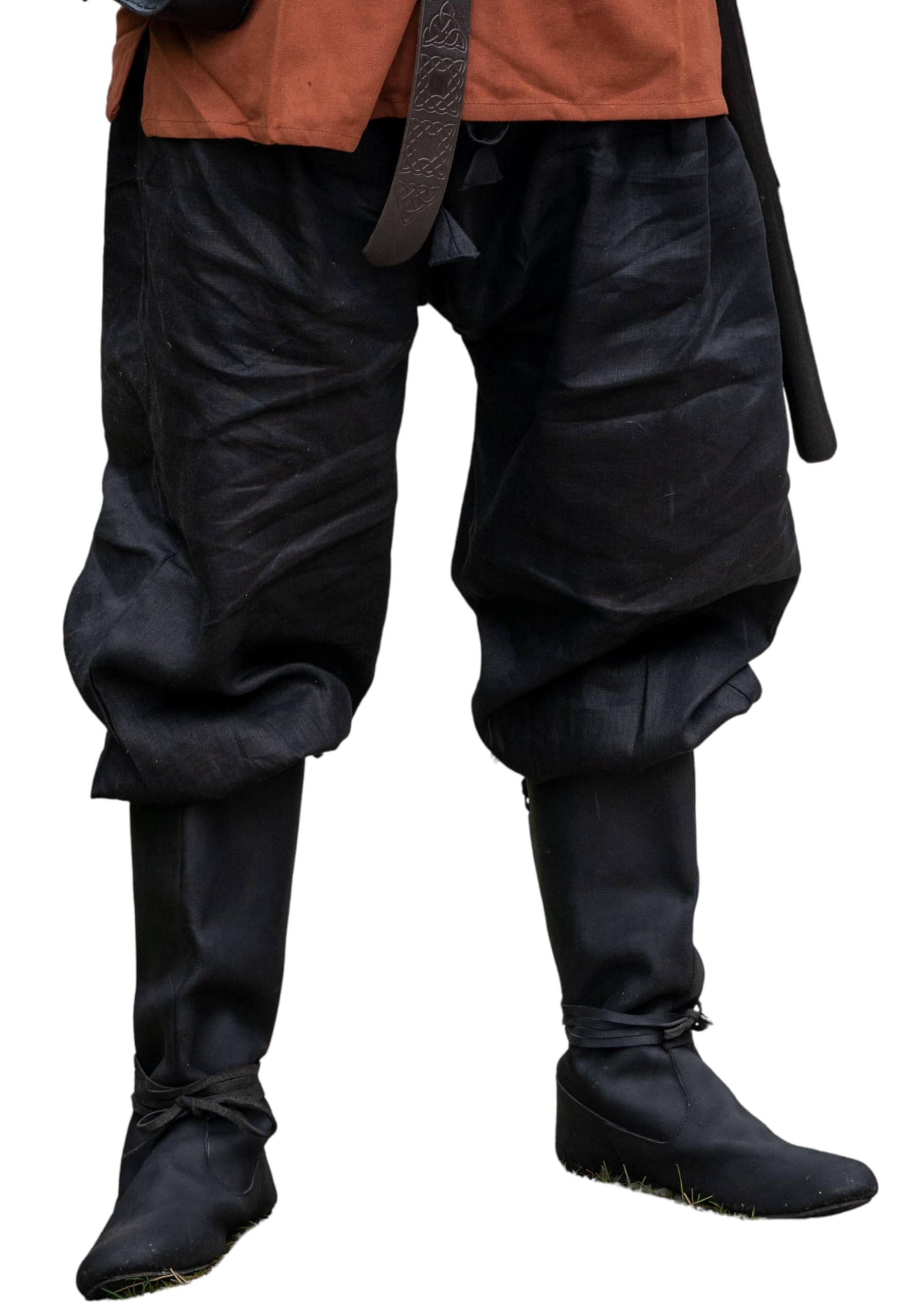 Leonardo Carbone® Wikinger Leinenhose Wodan - Herren Leichte Sommerhose, Festival Outfit, Mittelalter Kleidung, LARP, Cosplay, Freizeithose - 100% Leinen Schwarz XL