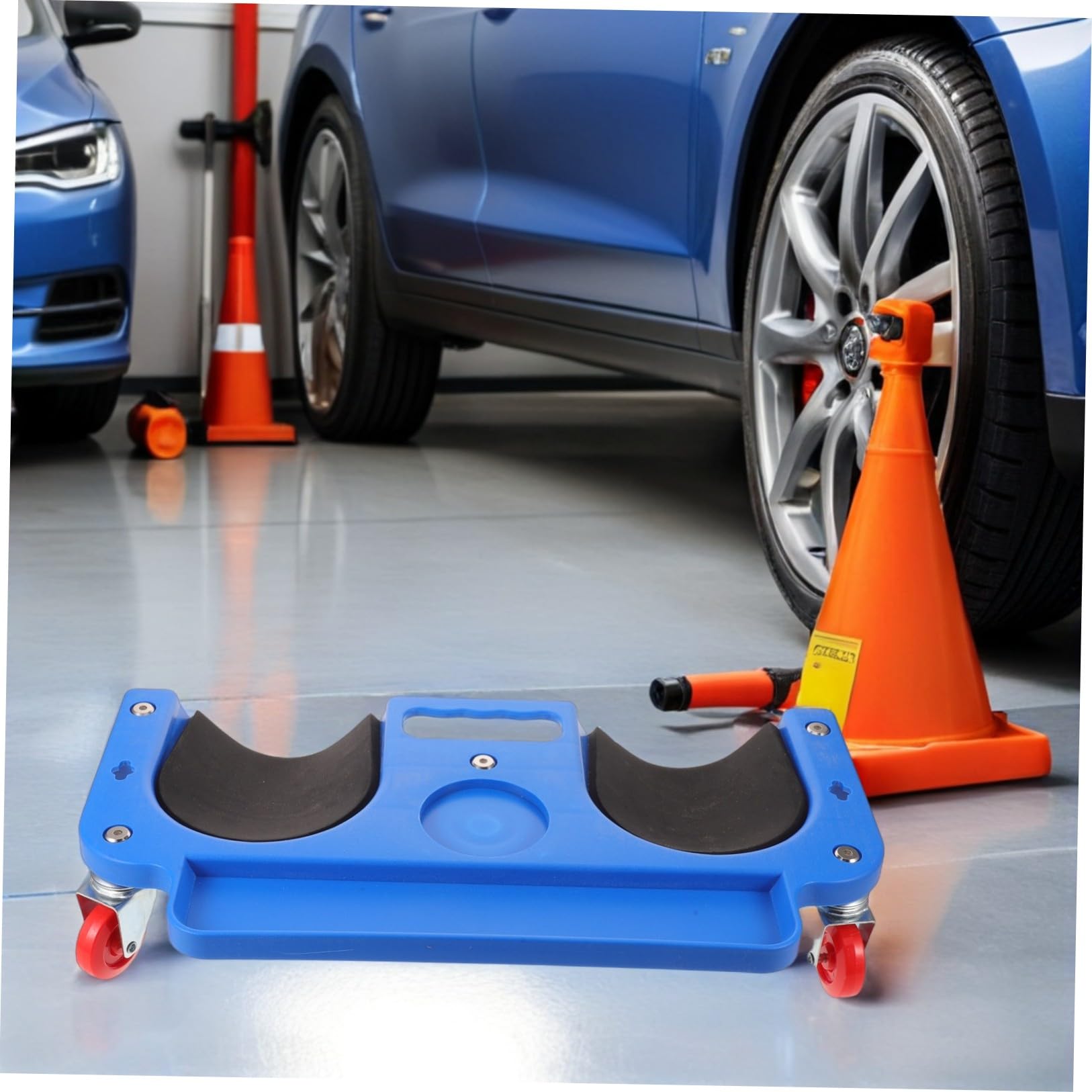 TOYANDONA Ginocchiera con Rotelle Blu per Officina, Manutenzione e Cantieri | Pe e Metallo, Ruote Piroettanti, Presa Sicura, per Professionisti e Meccanici, Uso su Ginocchia