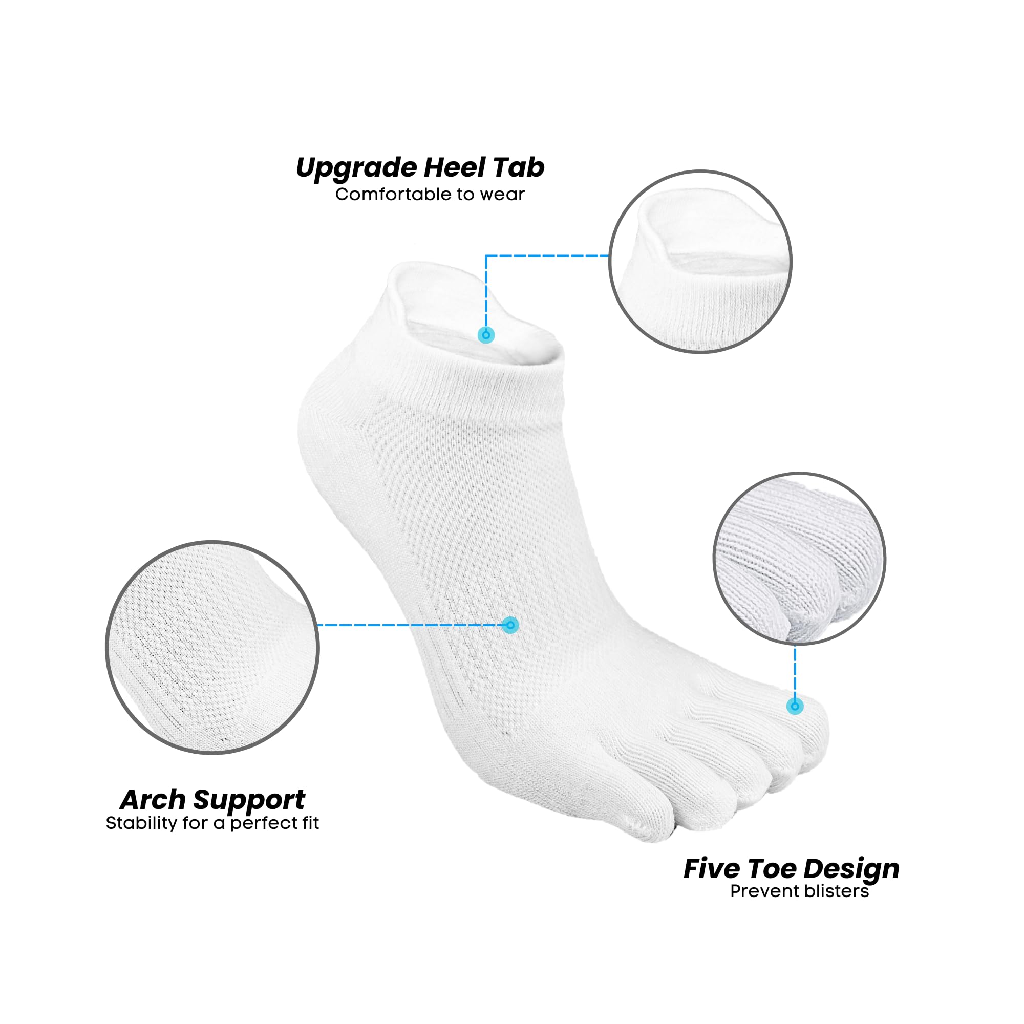 ss soxsense Toe Socks for Men and Women Athletic Running Five Finger Five Toe Socks with Premium Cotton LightWeight Size 6-14 (US, Alpha, Medium, Regular, Regular, Classic White)