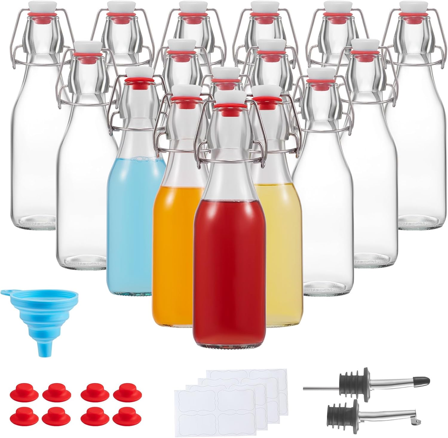 8oz 16pcs Beer Bottle,Swing Top Glass Kombucha Bottles with Stoppers for Brewing, Beverages, Smoothies, Kefir, Beer, Soda, Juicing, Kombucha, Oil, Water, Milk, Vinegar