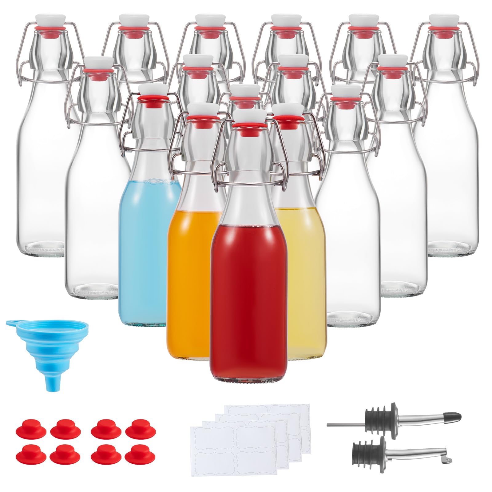 keigocare 8oz 16pcs Beer Bottle,Swing Top Glass Kombucha Bottles with Stoppers for Brewing, Beverages, Smoothies, Kefir, Beer, Soda, Juicing, Kombucha, Oil, Water, Milk, Vinegar