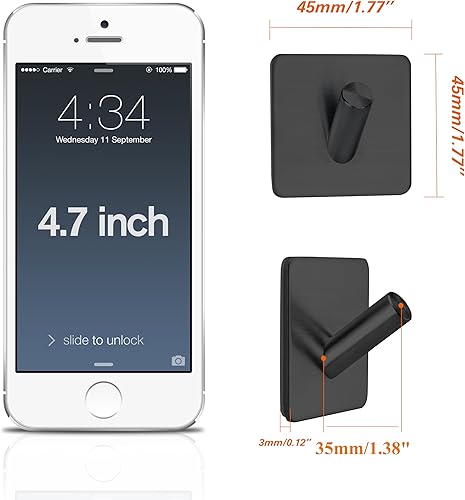 Miniatura 2 de Fotosnow Ganchos adhesivos para toallas, sin taladro, impermeables, de acero inoxidable, ganchos para ducha, toalleros para colgar color negro mate,