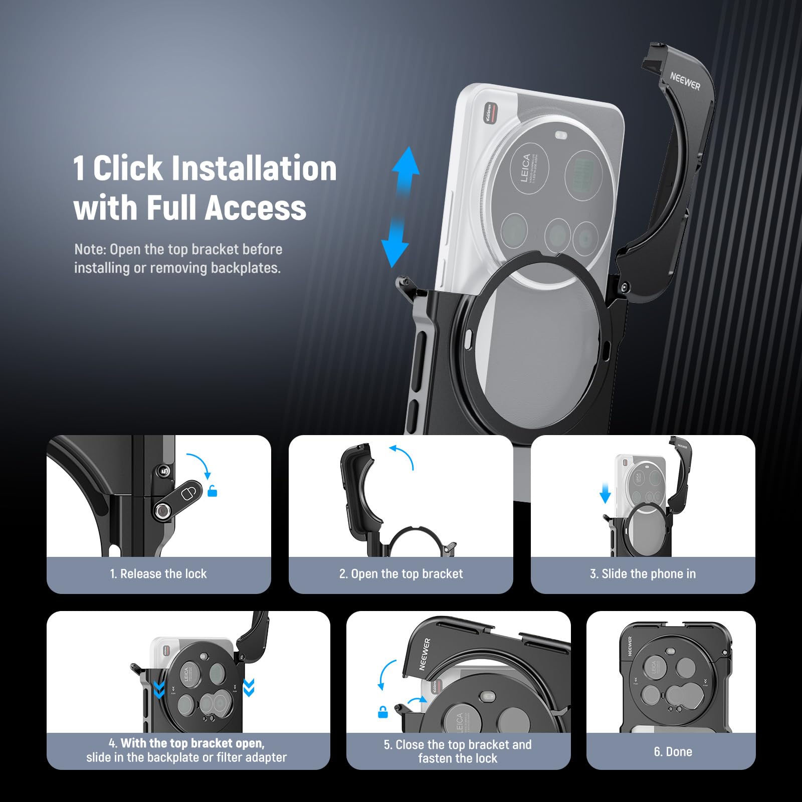 NEEWER 15 Ultra Cage, Stabilizzatore Telefono a Sgancio Rapido Compatibile con Xiaomi 15 Ultra con Adattatore Filtro 67mm/ Backplate Lente 17mm, Video Rig Case per Registrazione Riprese, PA091 Nero