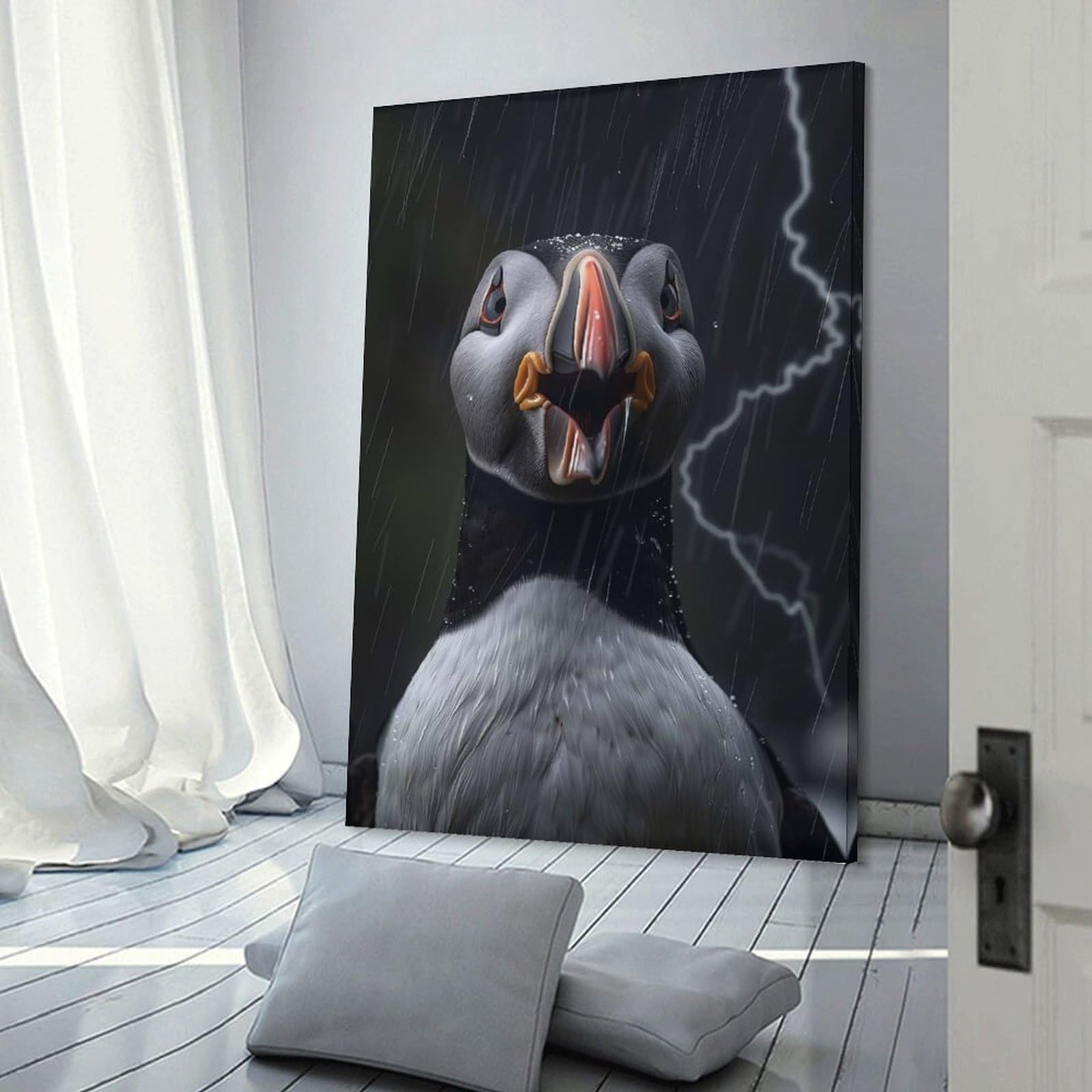 Junmoney Wall Picture Print Atlantic Puffin Lightning, 20x30inch(50x75cm), for Entrance Walls, Hall Decor Or Foyers, A Neat Decor Update for Hallways