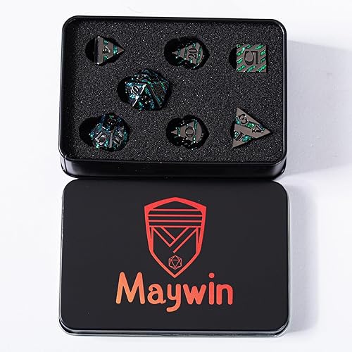 Miniatura 6 de Dados de rayas de metal, dados DND de rayas metálicas sólidas con purpurina con caja de metal de regalo para juego de mesa de Calabozos y Dragones