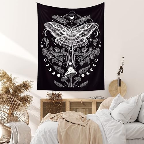 Miniatura 4 de Tapiz gótico de polilla de mariposa, hippie y emo, grunge, gótico, champiñón, bruja para dormitorio, estético, vertical, vertical, vintage, tapices