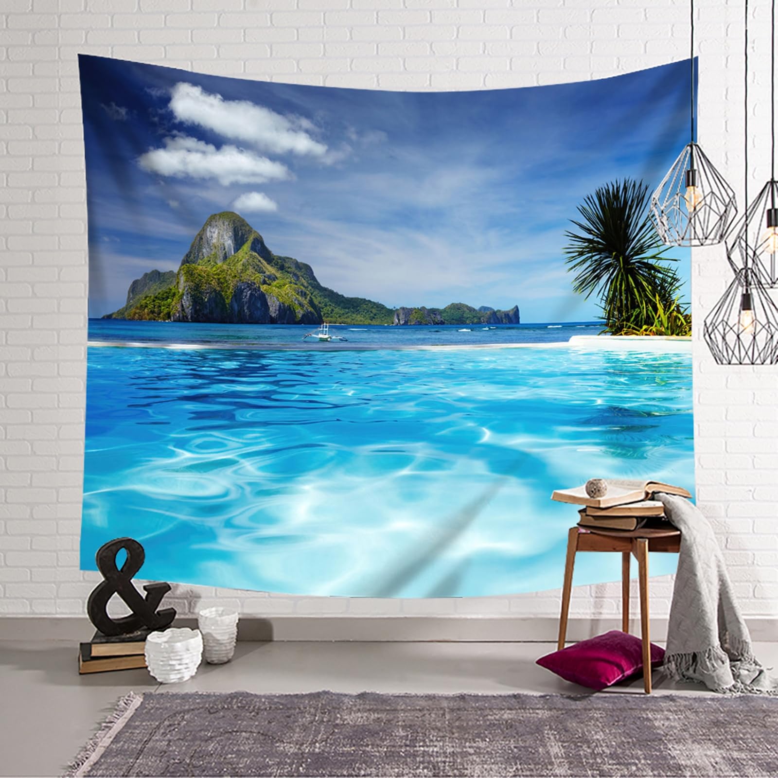 RDSGYZ Wandvorhang mit Motiv Landschaft, Wandteppich Groß 256x350CM Meer und Inseln Wandbehang Wandtuch Wandteppiche Schlafzimmer Kinderzimmer