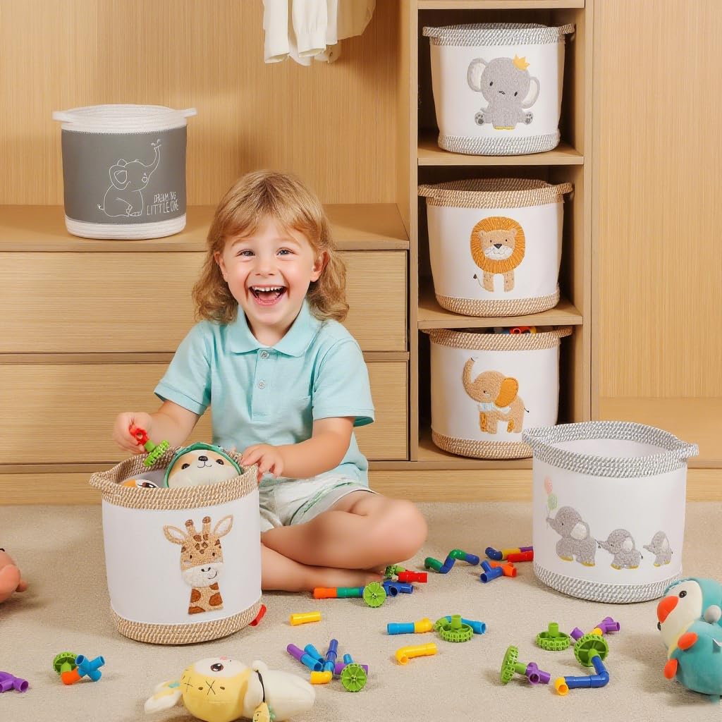 Ceste Portaoggetti Pieghevoli per Bambini Set Giallo Leone Giraffa Elefante