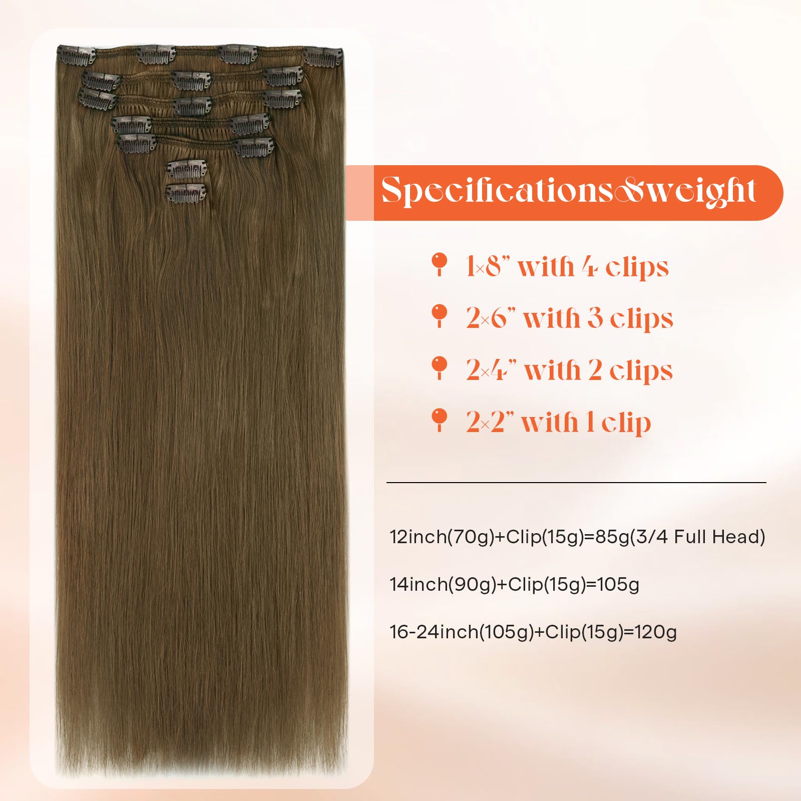 Condition photo showing New/Like New for Sunny Hair Clip in Hair Extensions Real Human Hair 120g Remy Hair Clip in Extensions for Women Human Hair Extensions Light Ash Brown 24 Inch