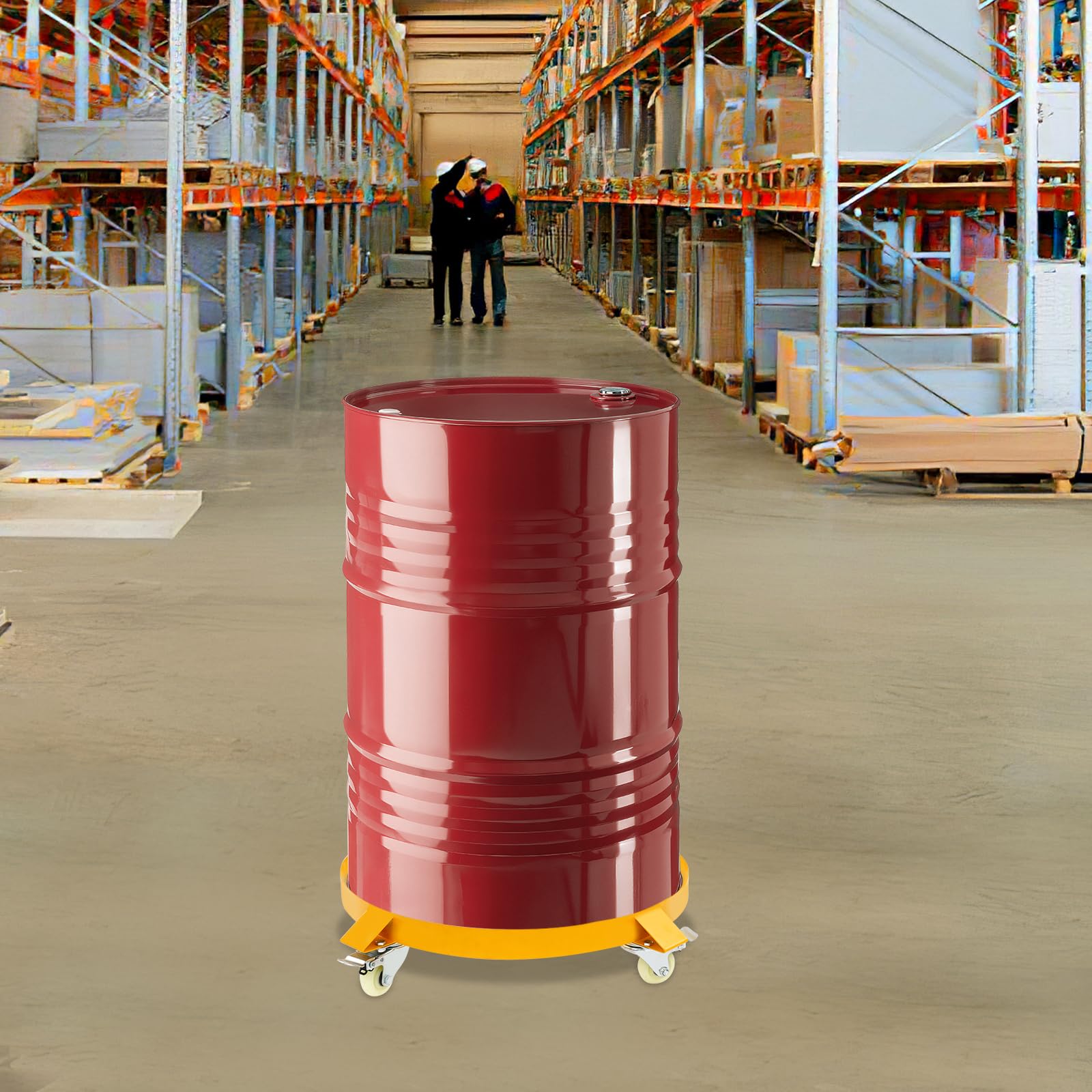 Chariot à fût de 544 kg pour fût d'huile de 55 gallons, chariot de tonneau robuste avec 4 roulettes pivotantes en polyuréthane (2 avec frein), chariot de transport robuste en acier Q235 pour entrepôt