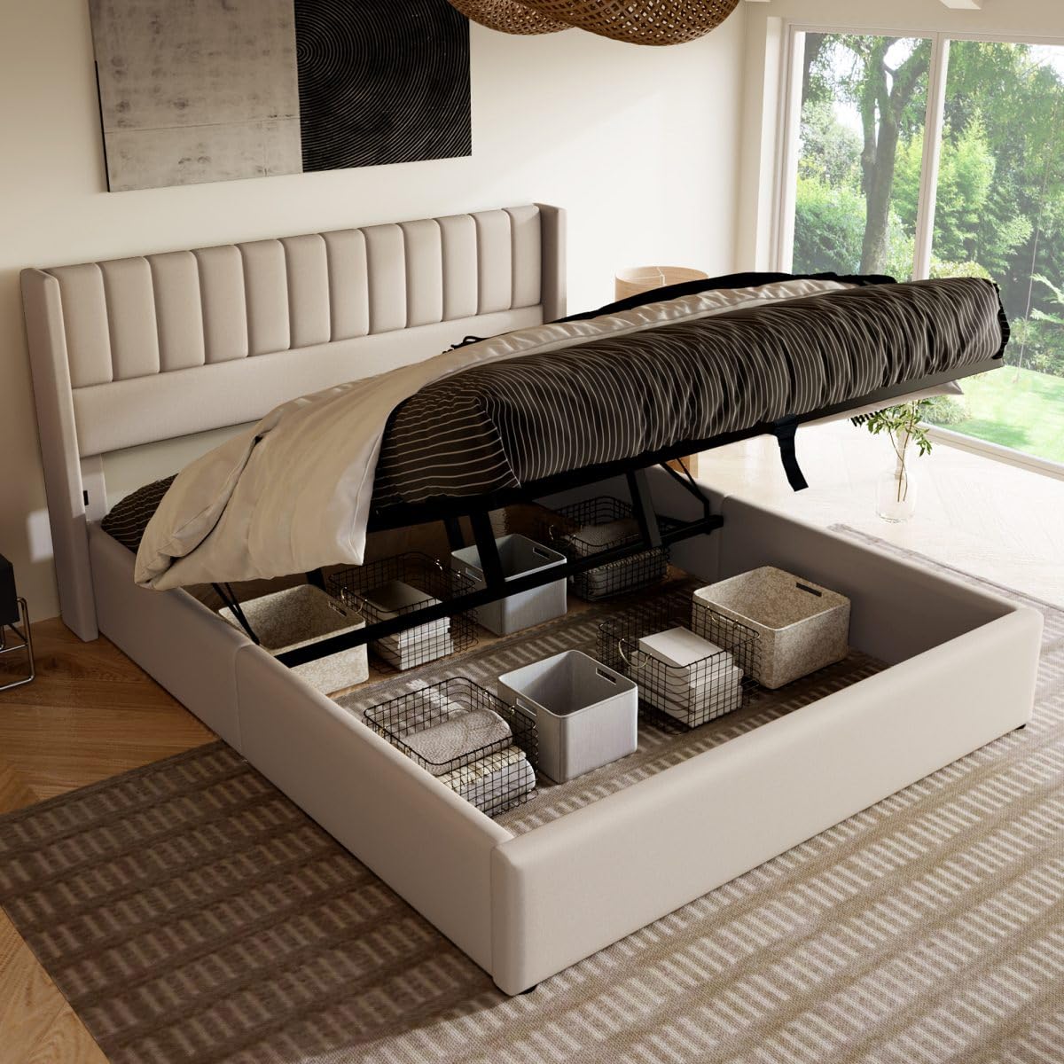 Bed met opbergruimte 160x200 cm - met hoofdbord met opbergruimte, USB Bed met opbergruimte 160x200 cm - met hoofdbord met opbergruimte, USB
