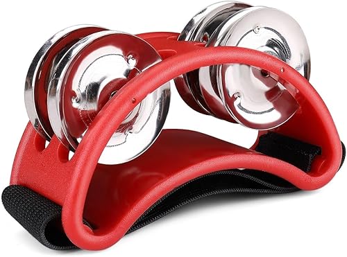 Flexzion Pandereta de percusión de pie con jingles de acero de doble fila, tambor de instrumento musical para zapatos de fiesta, regalo, cantante,