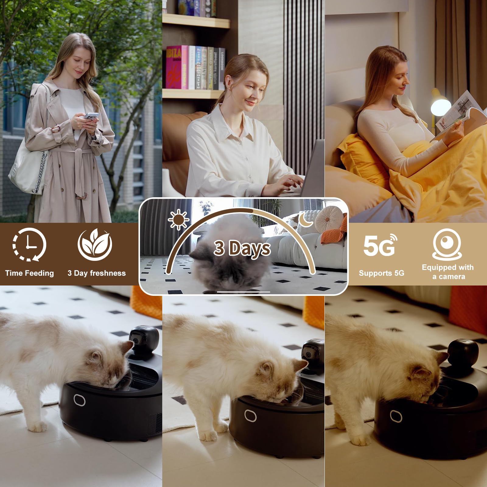Cayboxy - Comedero automático para gatos con control de alimentos húmedos, dos en uno, refrigerado automático para gatos con refrigeración semiconductora, 5 comidas frescas, controlado por aplicación
