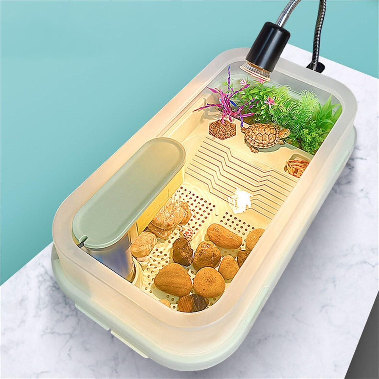 Siedlisko terrarium Zbiornik do pielęgnacji żółwi użytku domowego. Odpinana platforma wspinaczkowa. Platforma susząca opalania Terrarium akwariowe(Mały)