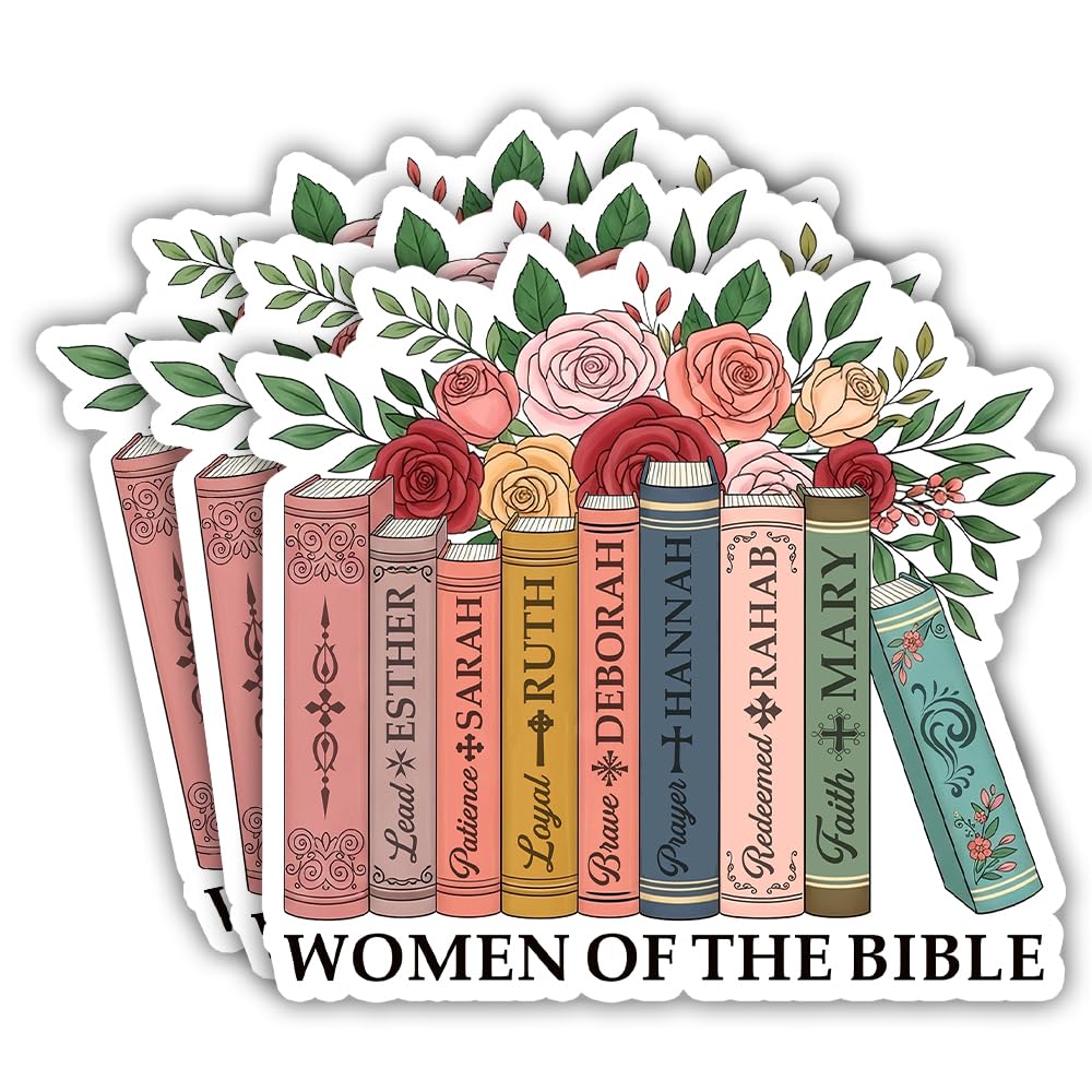 SODAVA [3Pcs, 3in] Women of the Bible Sticker – Christian Floral Vinyl Decal Featuring Esther, Ruth, Mary, Deborah, Sarah – Bible Verse Aesthetic Sticker for Journal, Laptop, Gift