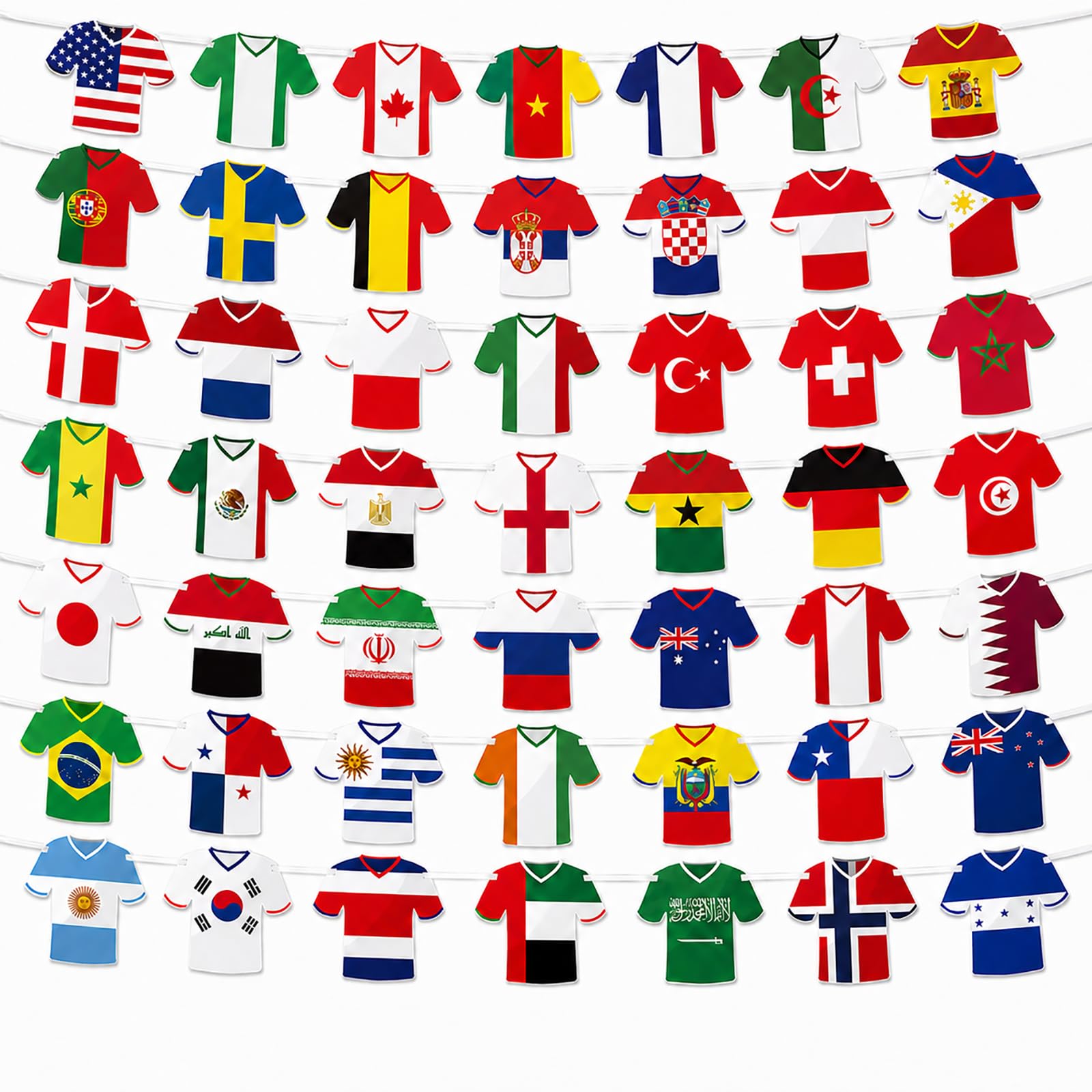10m World Football 2026 Cup Bunting Flags, 49Pcs National Shirt Flags Bunting, World Football 2026 Cup Bunting for World Cup 2026 Decorations, Pub Home Party Garden Bar Street