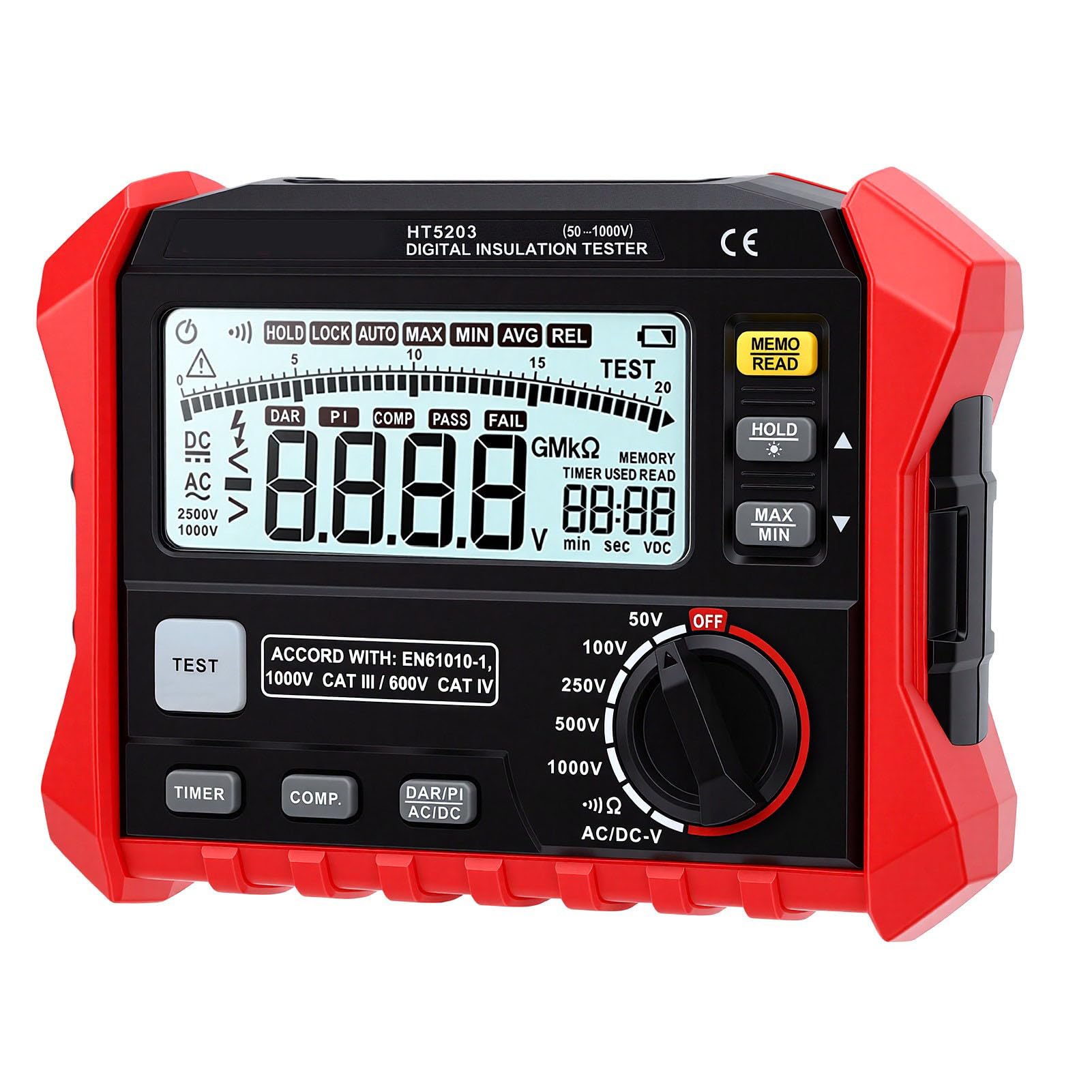 Megaomomierz Tester Izolacji Cyfrowy Wysokiej Dokładności 0MΩ do 100GΩ do Konserwacji Elektrycznej w Systemach HVAC i Silnikach 180x140x65mm