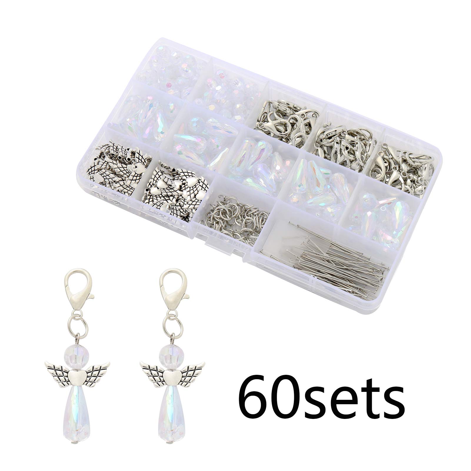 DAHI Set Fai Da Te 60 Portachiavi Angelo Custode – Ciondoli Con Perline E Accessori – Bomboniere Per Battesimo, Comunione, Matrimonio, Compleanno - 5