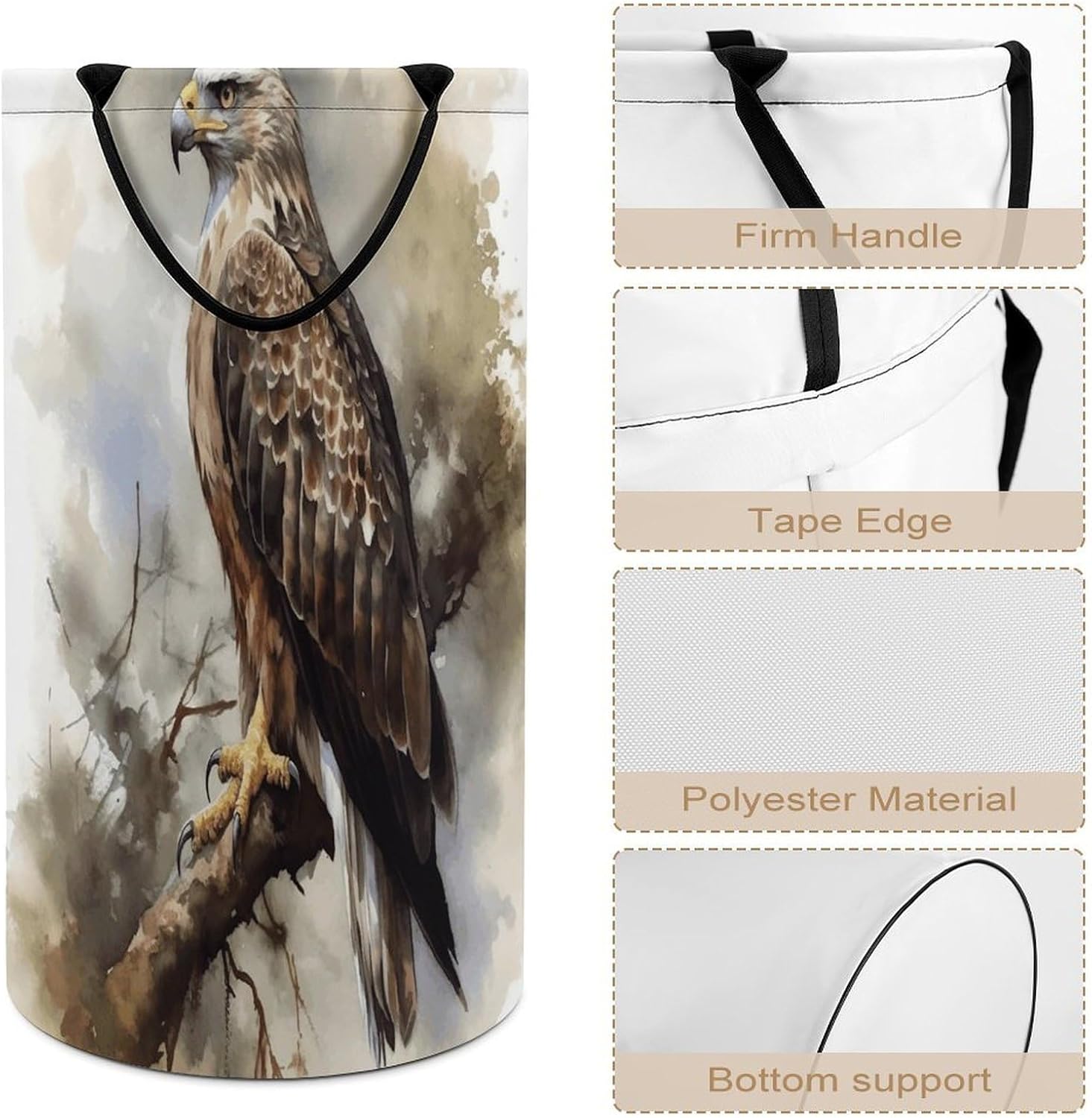 Watercolor of Hawk Sitting in The Tree Laundry Hamper Portable Lightweight Clothes Hampers Fashion Dirty Laundry Storage Basket Large Capacity Foldable Clothes Baskets for Bathroom Bedroom
