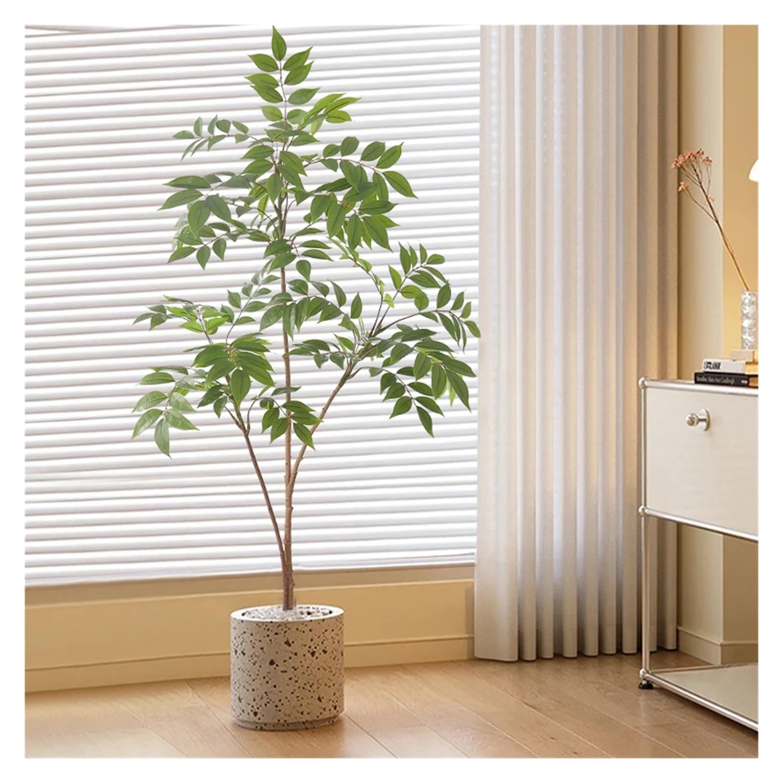 Künstliche Tannenzweige 76–140 cm große künstliche Pflanze, grün, gefälschte Farbe, Baum, Kunststoff, Ficus, hohes Palmblatt, Dekoration for den Hausgarten(140cm 3Forks)
