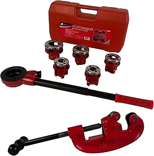 ATE Pro. Tools USA - Ratcheting Pipe Threading Kit and Heavy Duty Pipe Cutter, Portable Pipe Threading Tool Set, Metal Pipe Cutting Tool