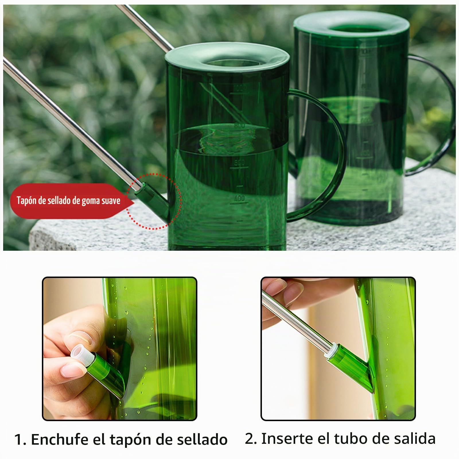 Regadera para Plantas de Interior con Pico Largo, Regadera para Plantas, Regaderas Pequeñas, Regaderas de Interior para Plantas de Interior, Flores, Suculentas 1L / 34oz (Verde)